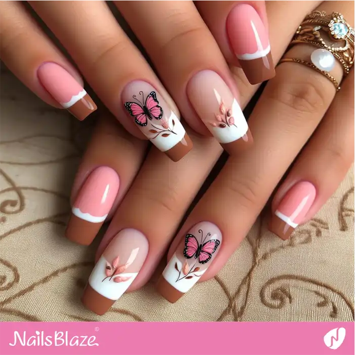 Double French Peach Fuzz Nails with Butterflies | Color of the Year 2024 - NB1830
